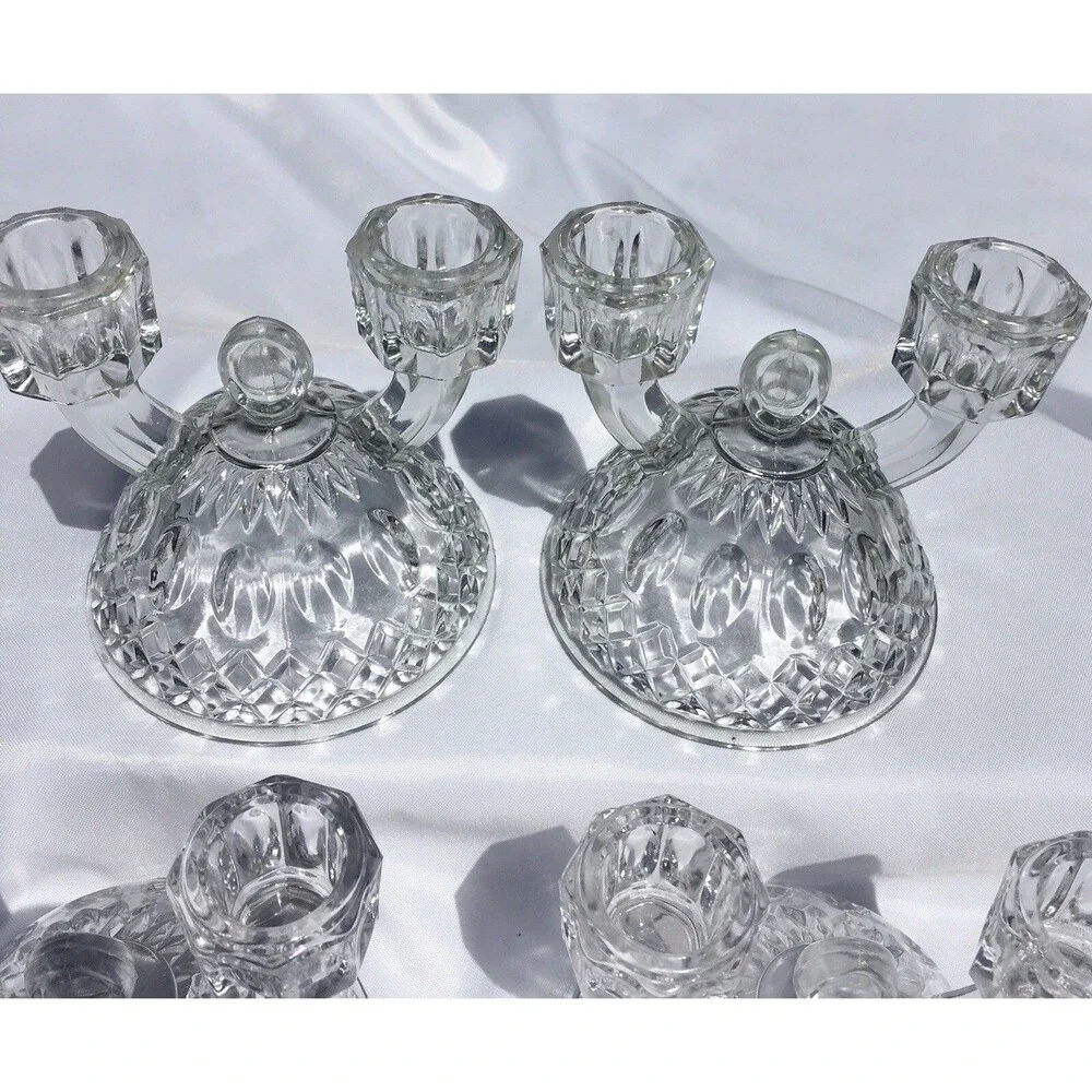 Imperial Glass Crystal Candle Holders  Each hold 2 tapered candles lot of 4